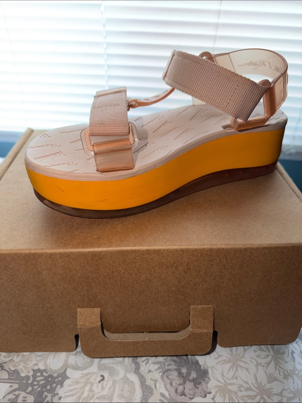 Melissa Beige Strap Platform Sandal with Yellow Wedge